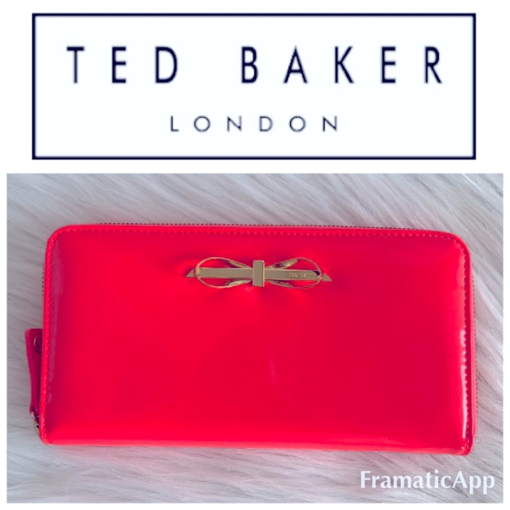 Ted Baker Pink Patent Zip-Around Wallet with Bow Detail